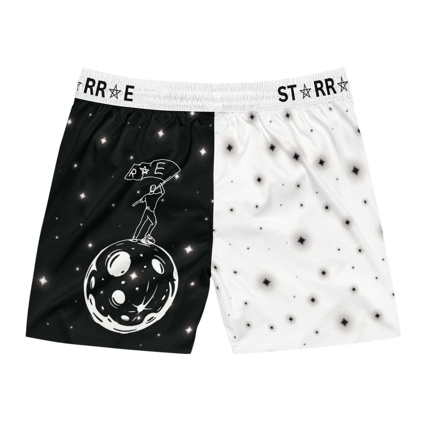 STARRAE Space-Themed Men's Mid-Length Swim Shorts, Stylish Beachwear